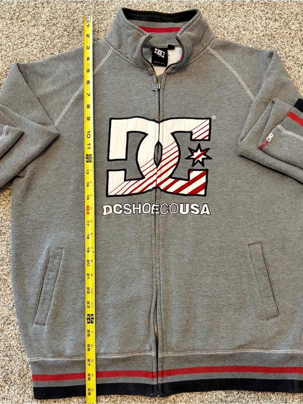 DC Grey Full-Zip Mens Jacket with Red Accent Logo XL